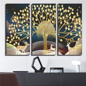 Golden Tree Wall Stickers Peel and Stick Vinyl Decals for Living Room Decor